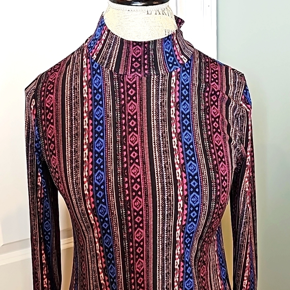 BCBGeneration Maroon & Blue Striped Pattern Long-Sleeve Mini Dress - Size Small - Picture 4 of 7